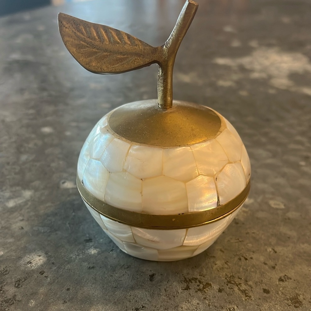 Vintage Mother of Pearl and Copper Apple Trinket Box
